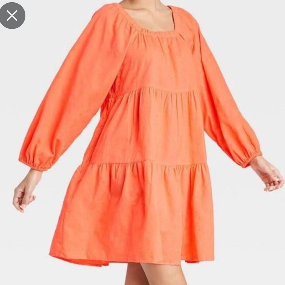Bright Orange Tiered Babydoll Mini Dress